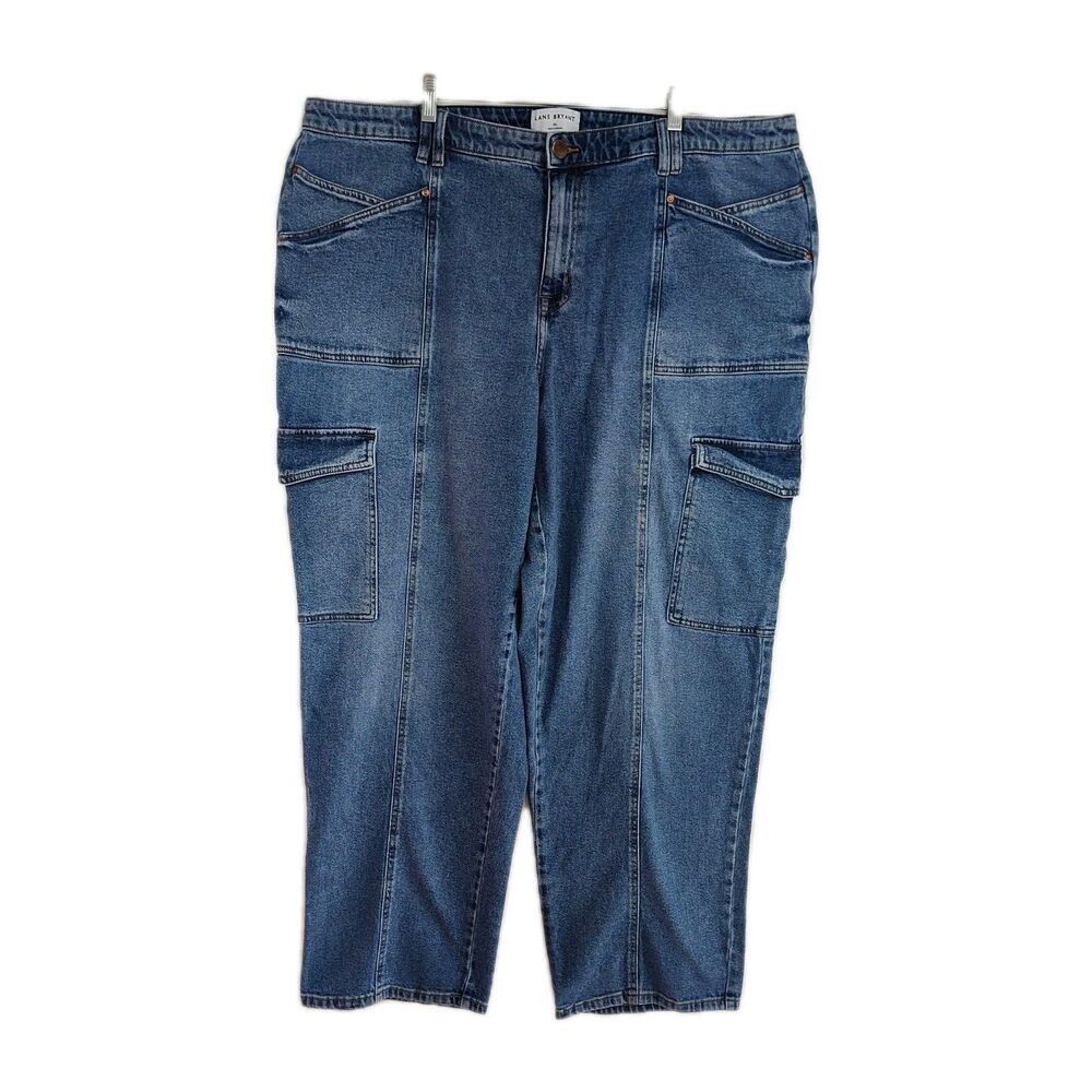 Lane Bryant Wide-Leg Straight Jeans‎ Women's 22L Blue Mid-Rise Side Pockets